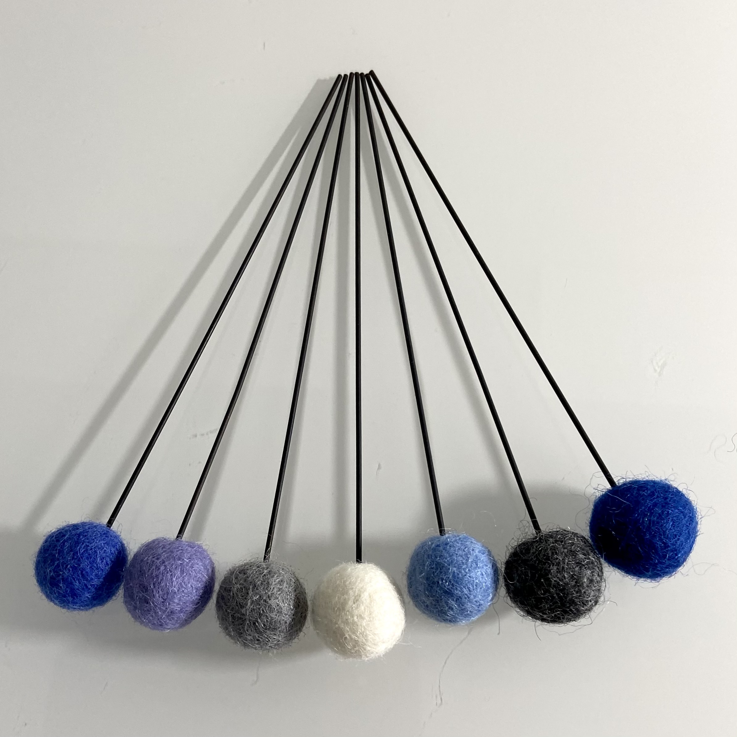 7er Set Filzkugel-Blumen klein - SET 2 - blau - Fächer