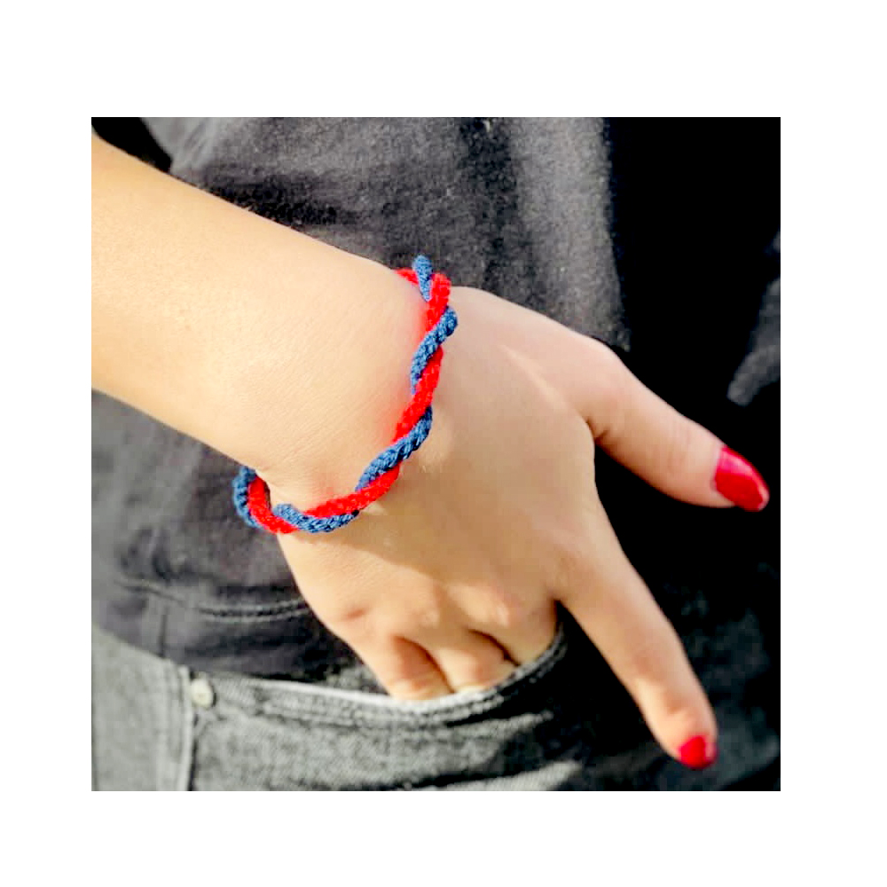 Halsschmuck und Armband aus 100% Baumwolle - ROT-DUNKELBLAU - Halskette – Bild 6