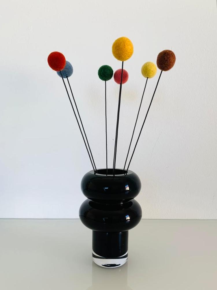 Filzkugel-Blumen 7er Set 30cm Stiellänge Pastell-Orange