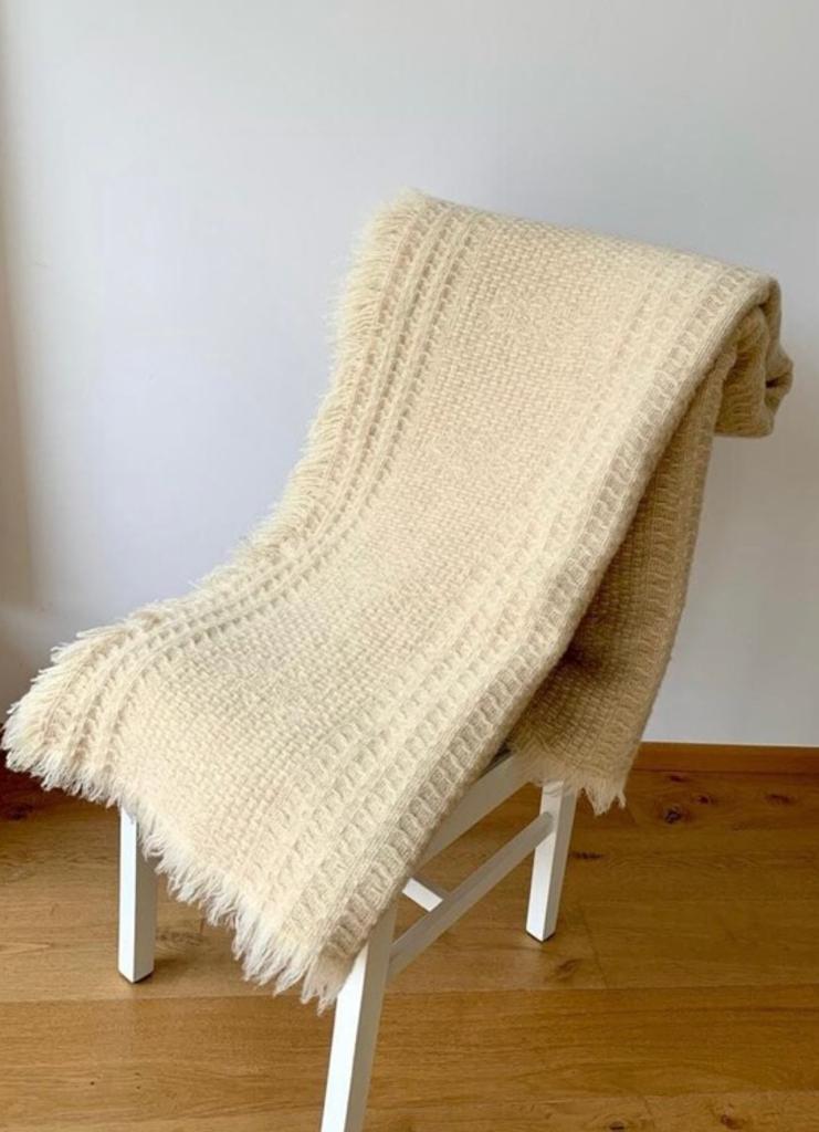 XXL Tagesdecke, 100% Schafschurwolle, Beige, ohne Muster, 215cmx200cm