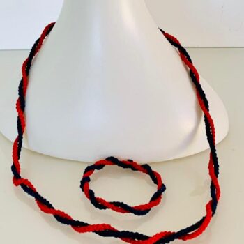 Halsschmuck und Armband aus 100% Baumwolle – ROT-DUNKELBLAU – Halskette