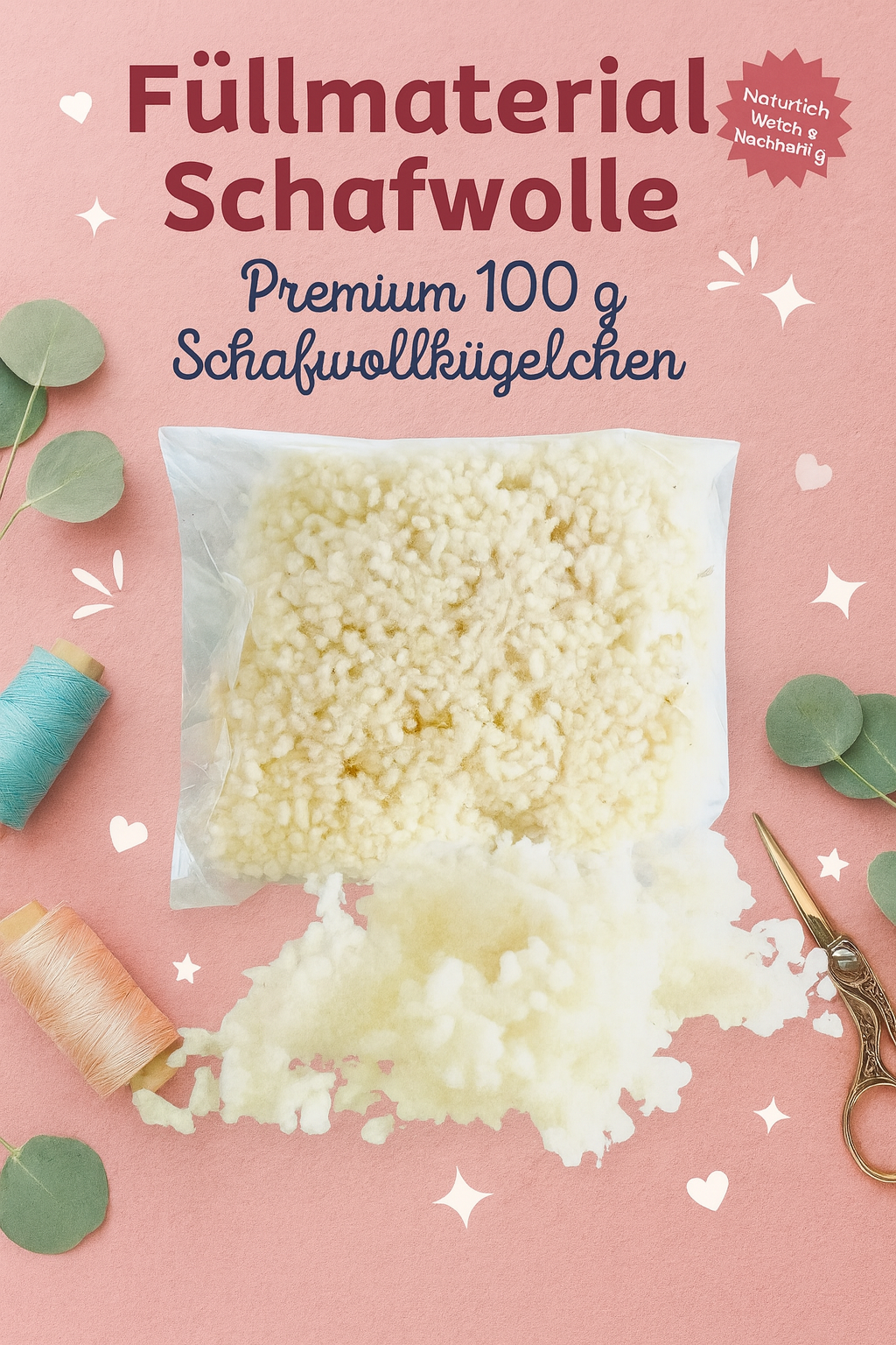 Füllmaterial Schafwolle | Premium 100 g Schafwollkugelchen